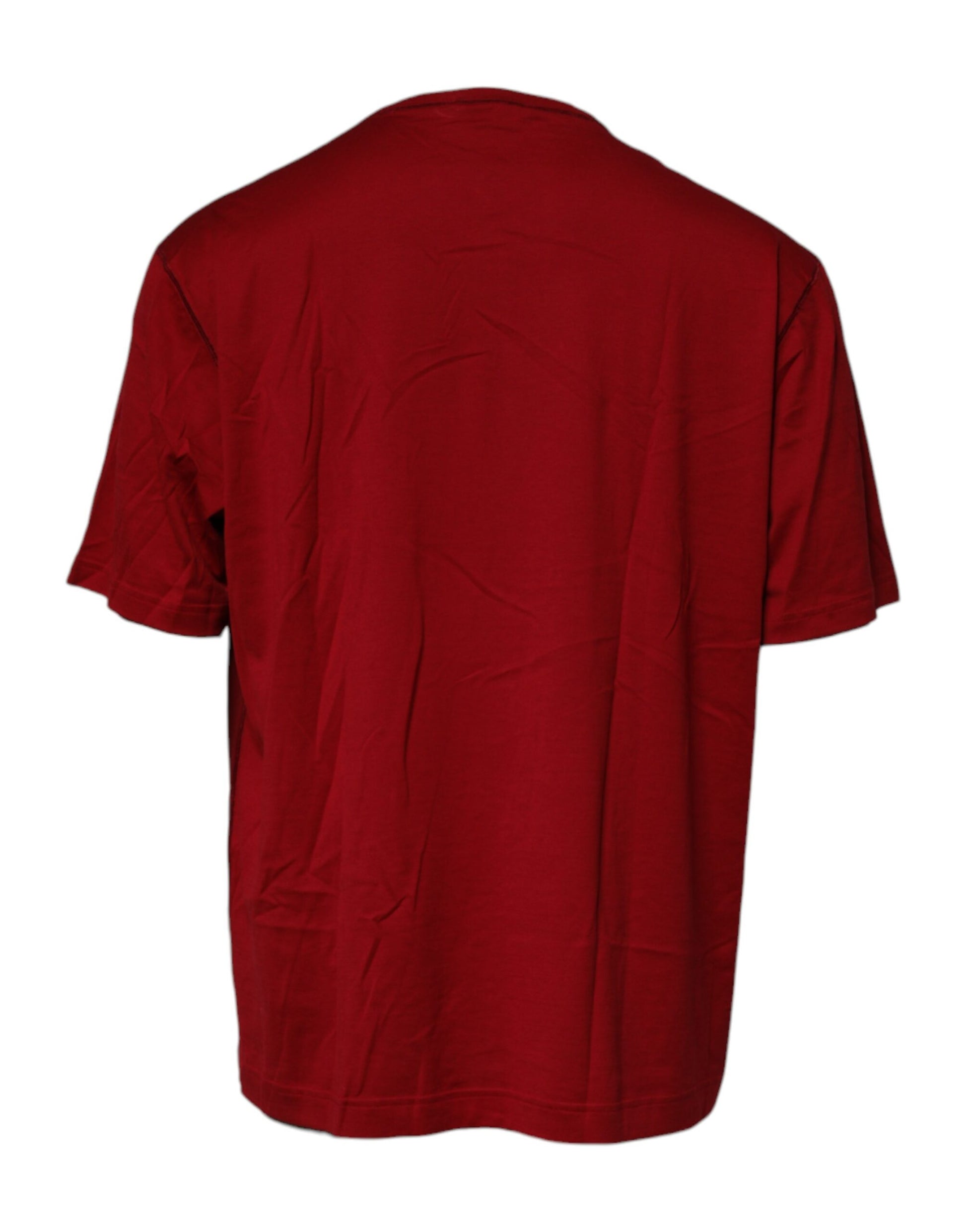 Red crew neck t-shirt with logo on back
