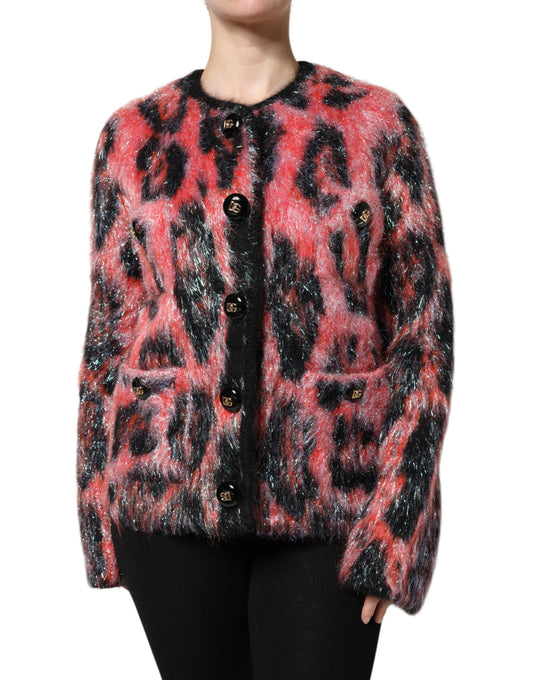 Woman wearing a red and black fur coat