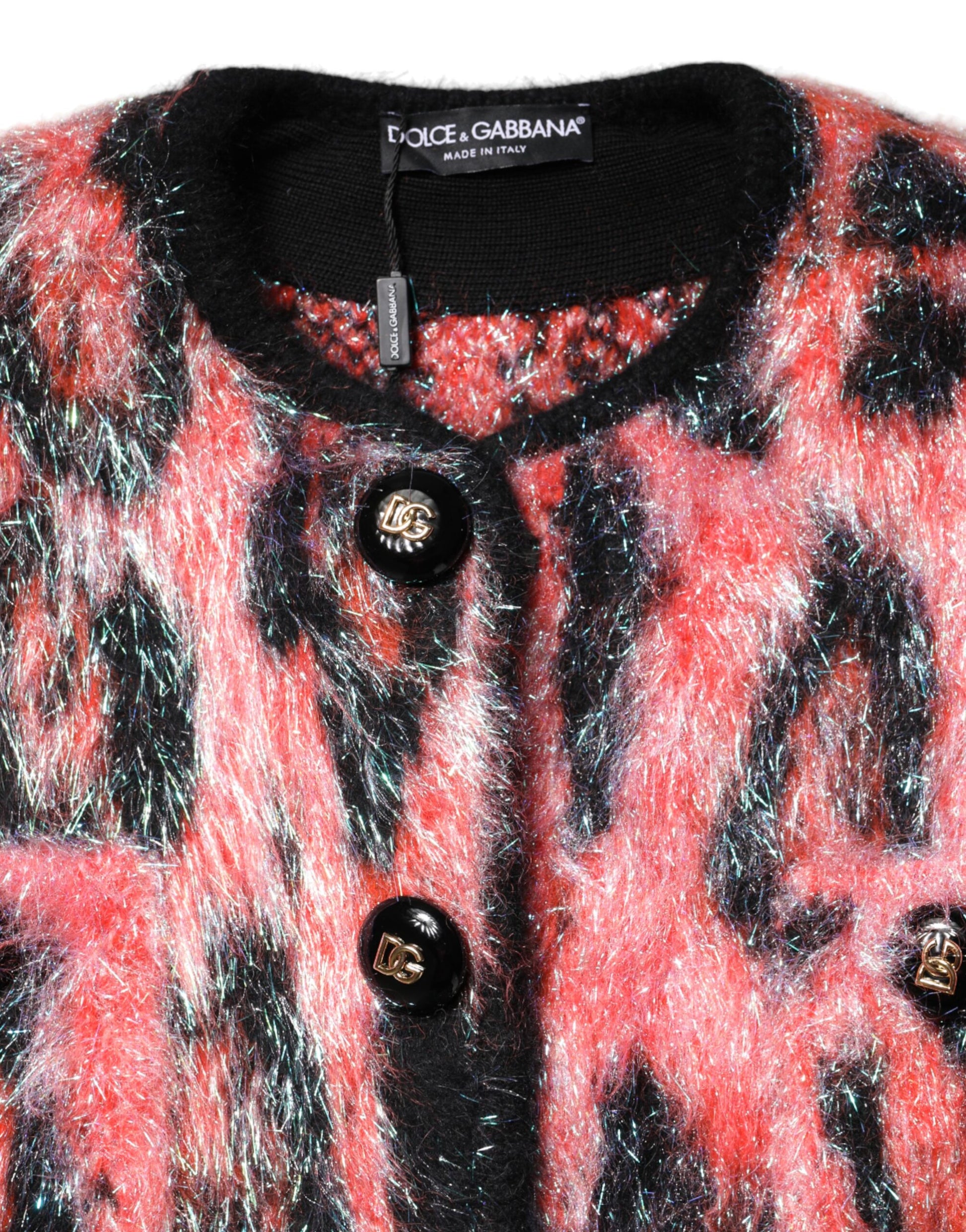 Furry jacket with red and black pattern
