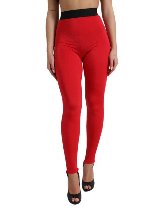 Red leggings on a model