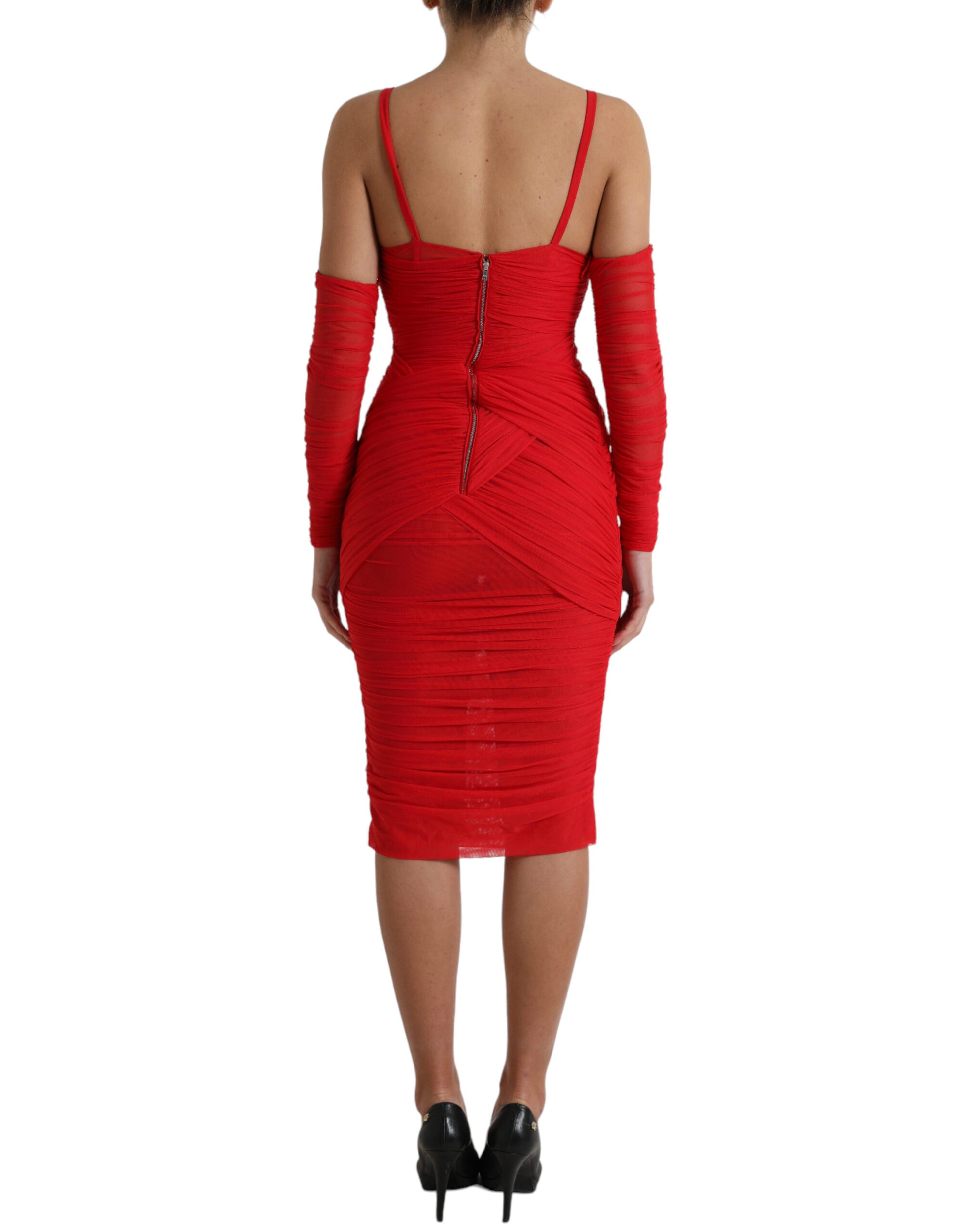 A red nylon stretch cut out midi dress from Dolce & Gabbana