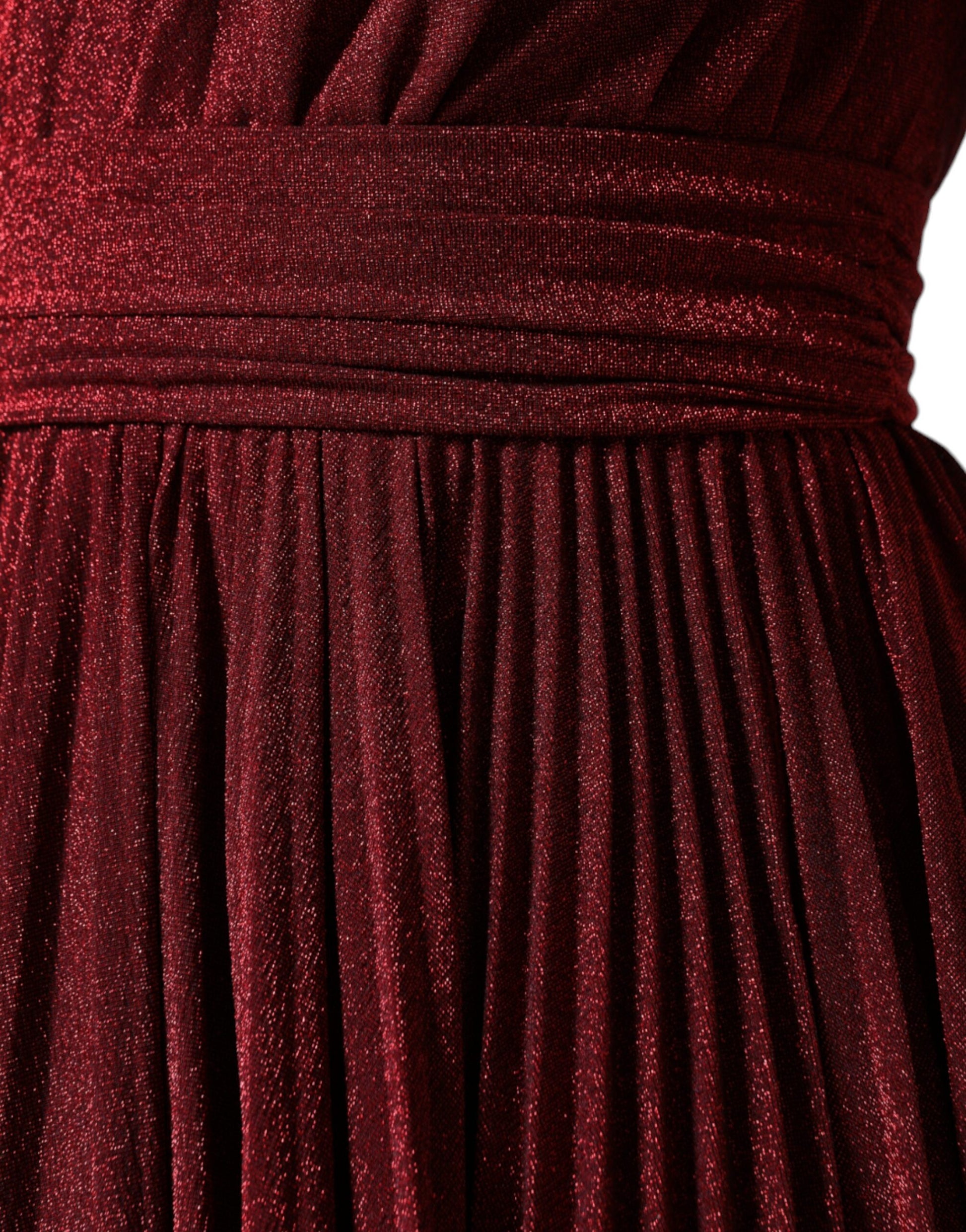 Red one shoulder pleated a-line mini dress with sequin detailing
