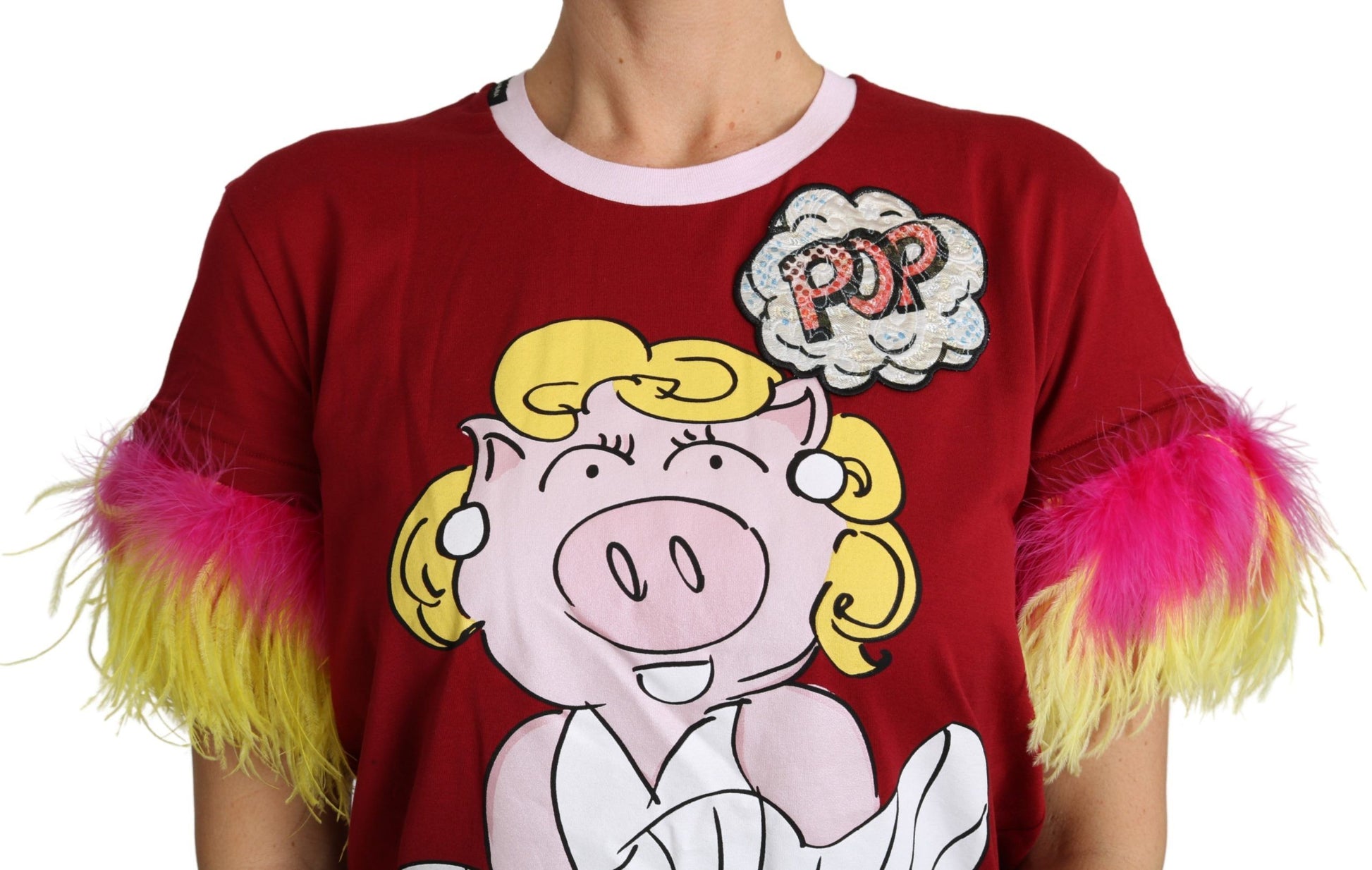 Red shirt with cartoon pig on front