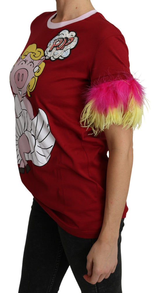 Red t-shirt with cartoon character on front
