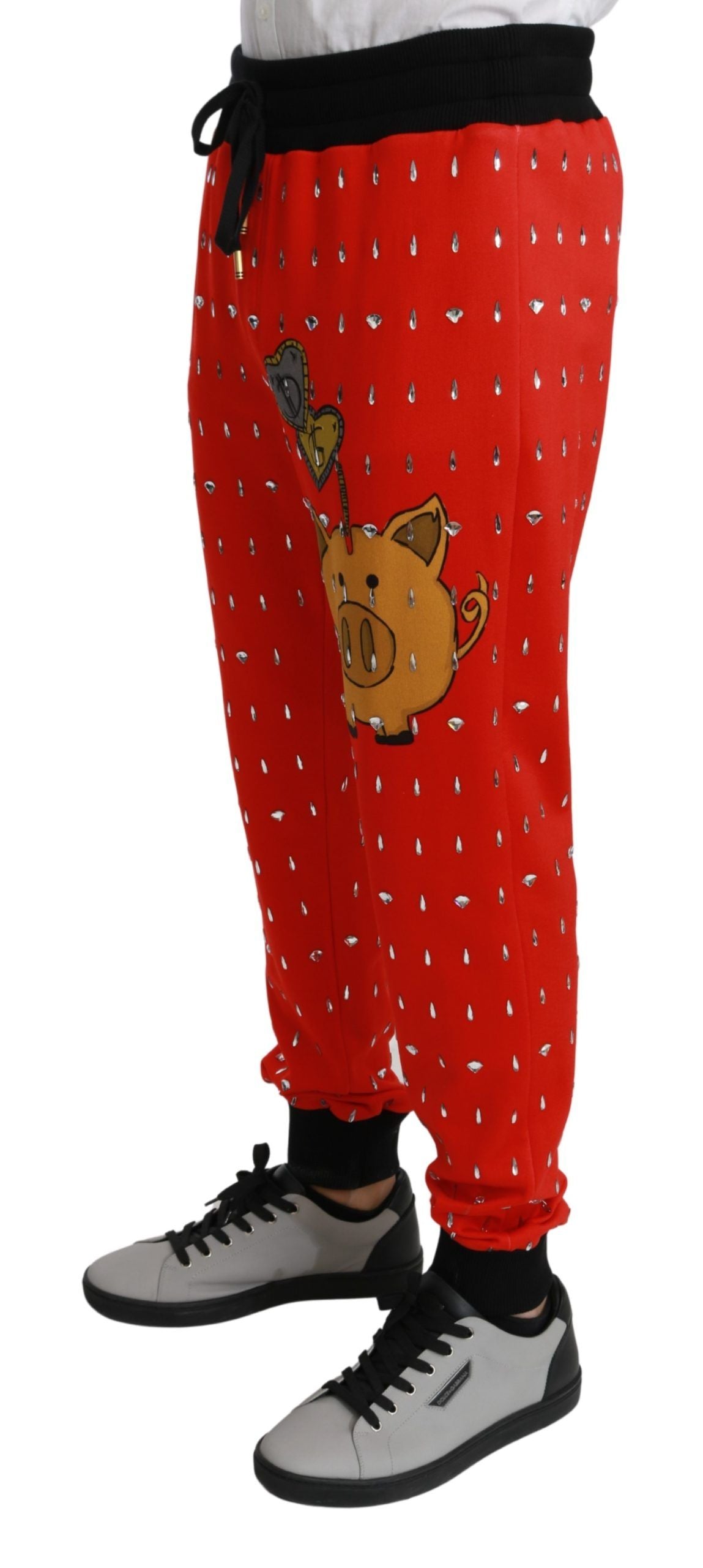 Red pajama pants with a cartoon character on them