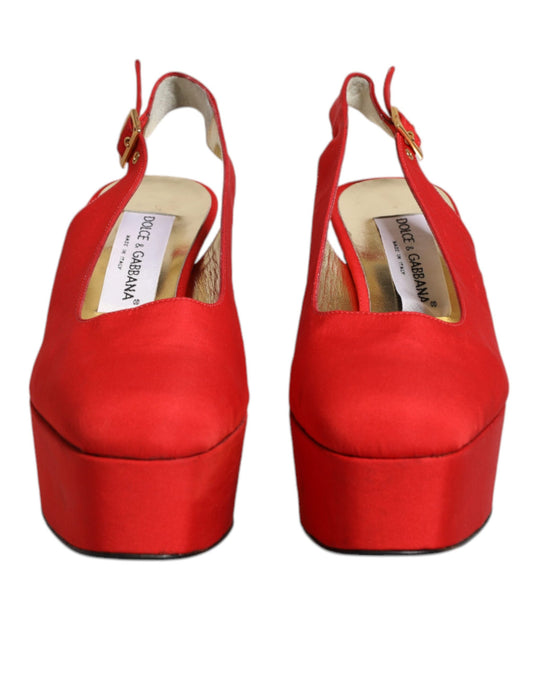 Red high heel shoes with gold trim