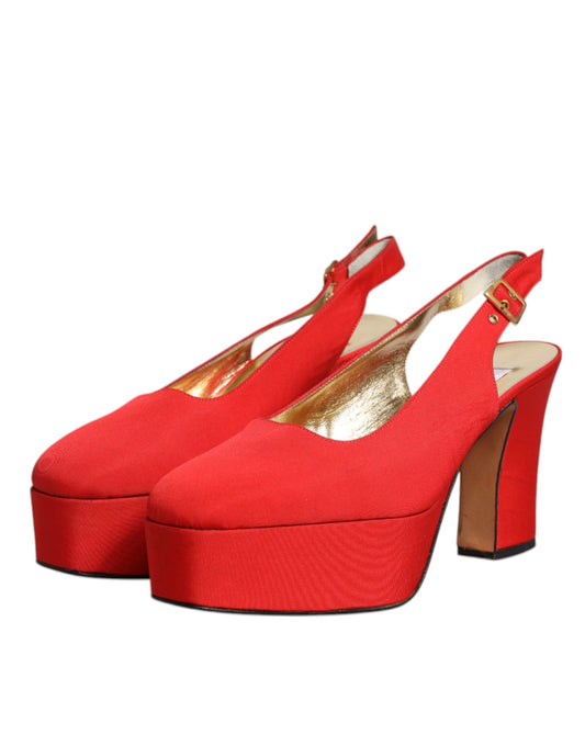 Red high heel shoes with gold accents