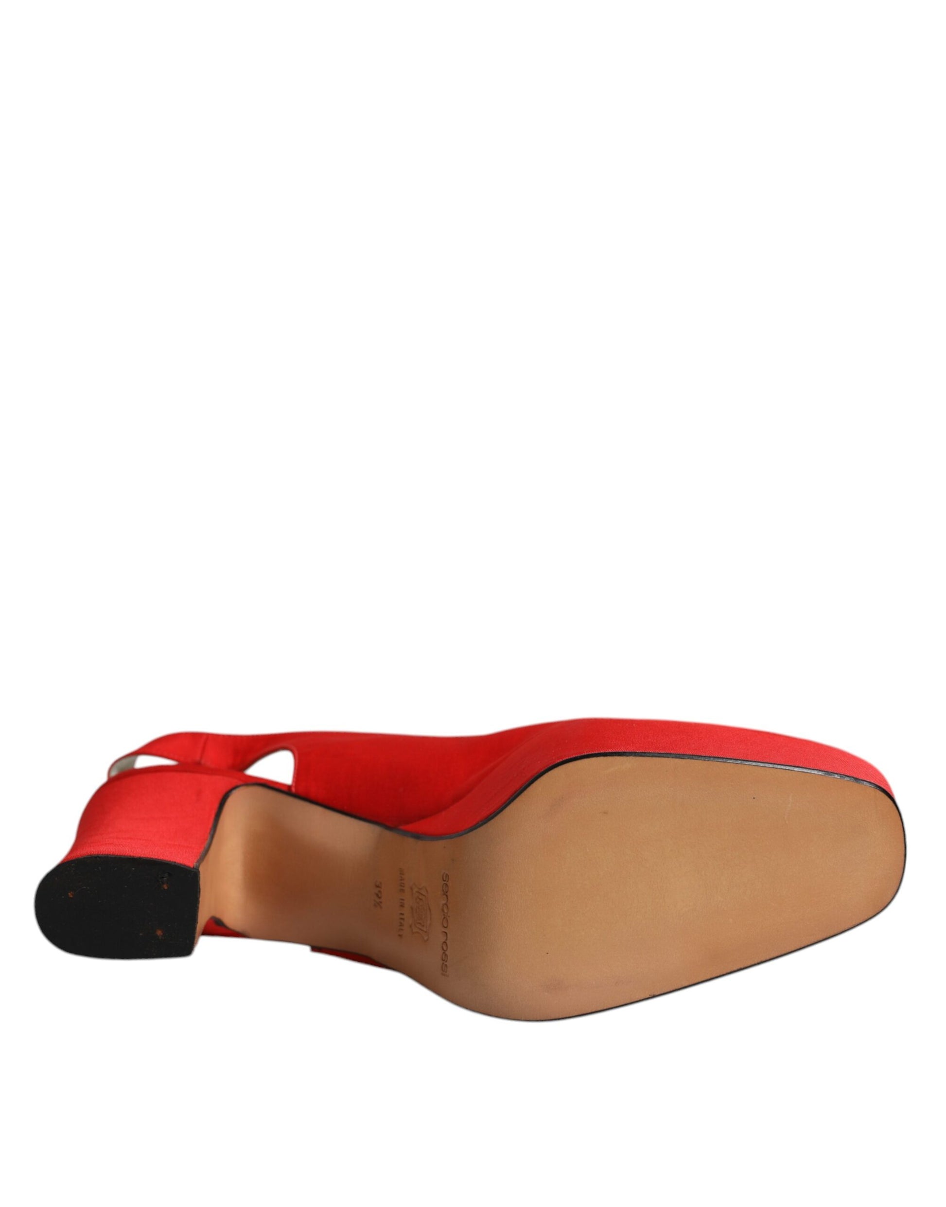 Red strap on brown shoe