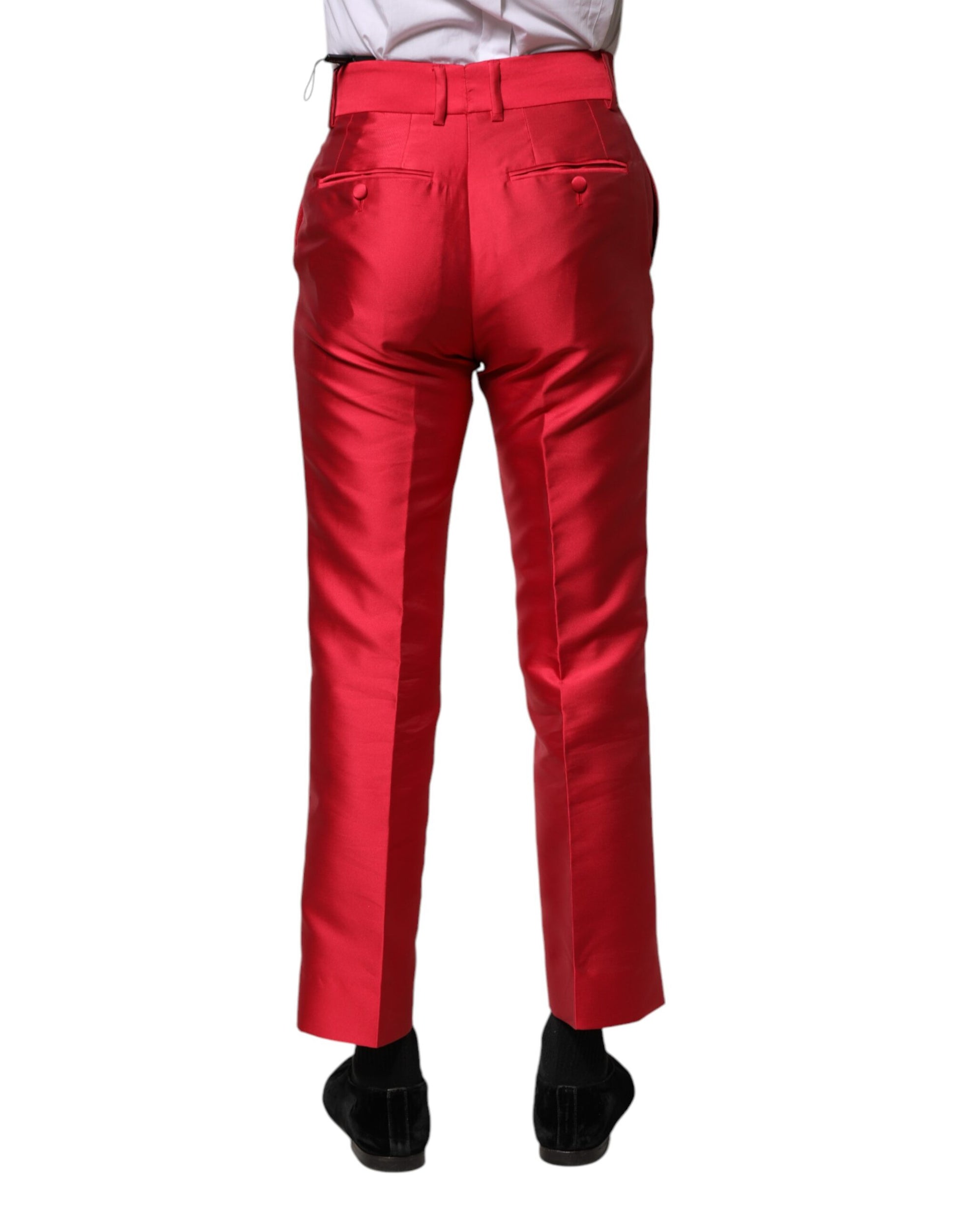 A pair of red polyester cropped dress pants from Dolce & Gabbana
