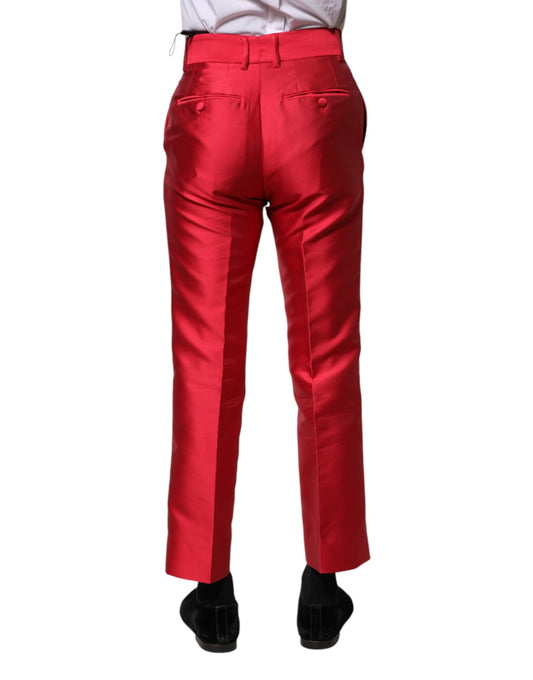 A pair of red polyester cropped dress pants from Dolce & Gabbana