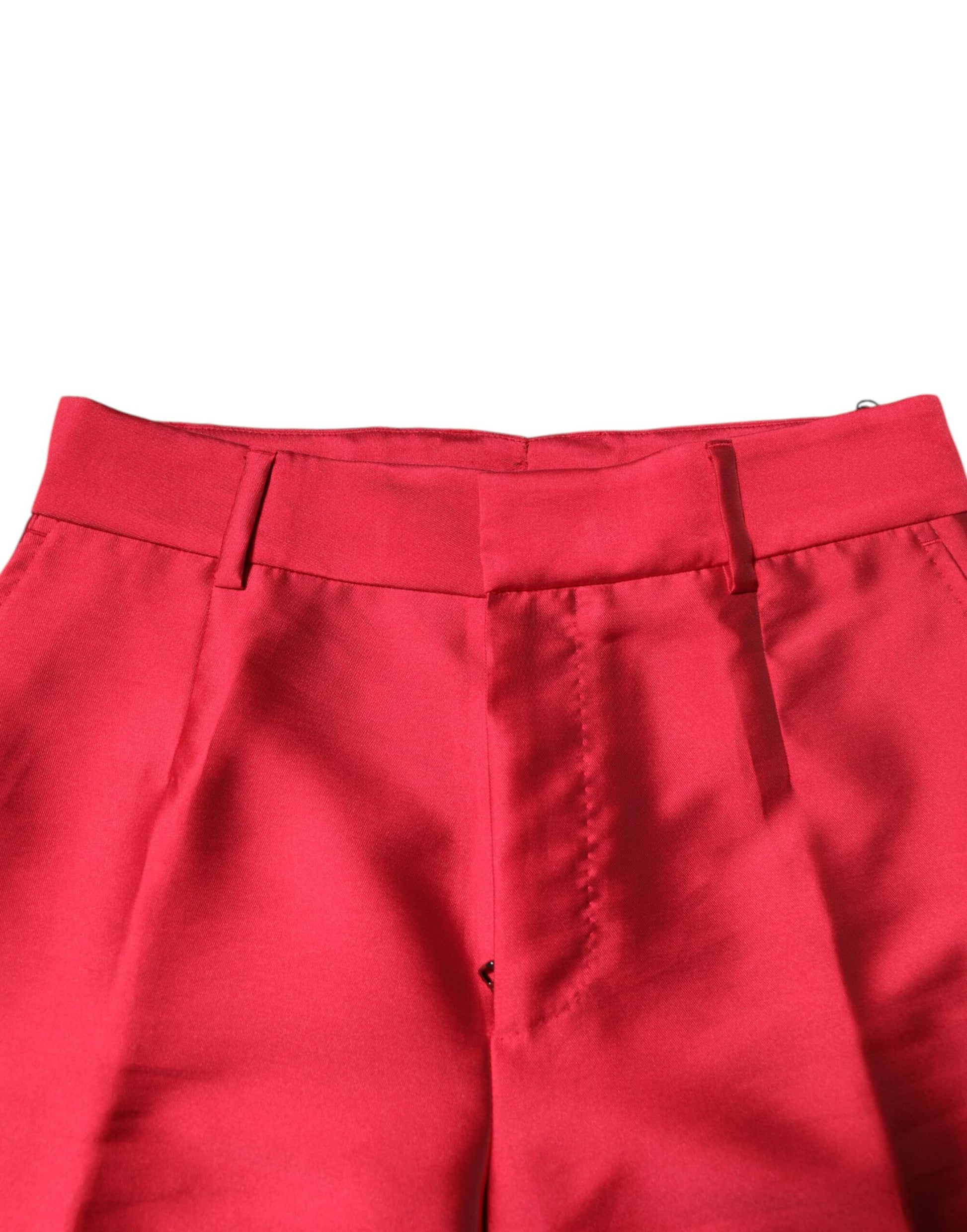 Red cropped dress pants with elastic waistband