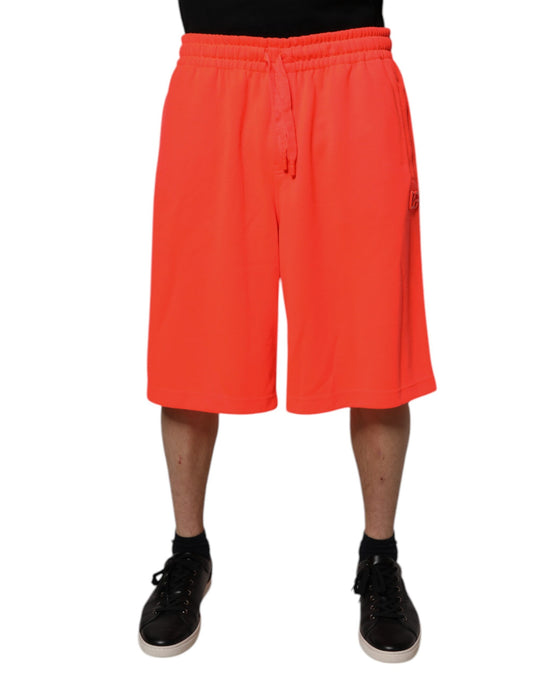 Red polyester mid waist men's bermuda shorts with drawstring