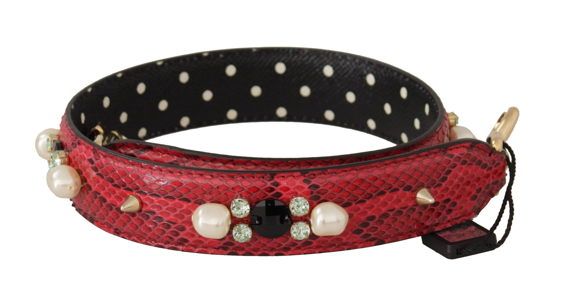 Black and red bracelet with polka dots and pearls
