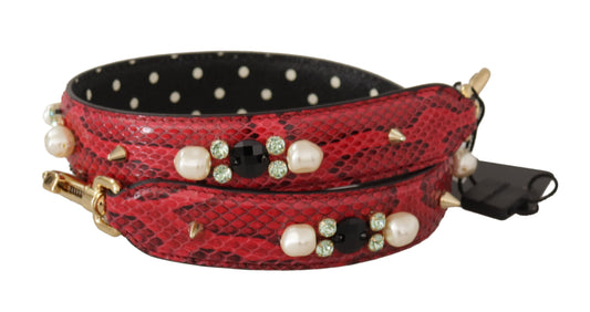 Red snake skin bracelet with black polka dots and pearl accents