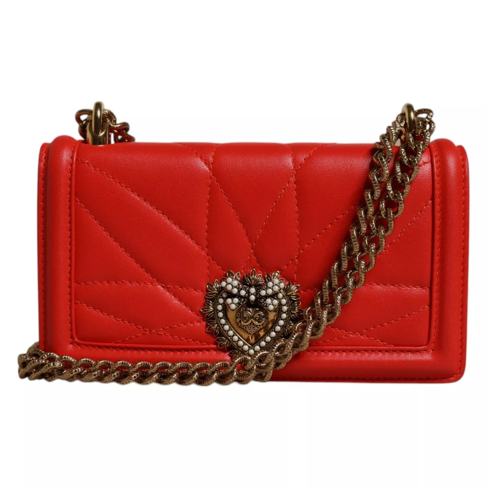 Red heart-shaped clutch purse with chain strap