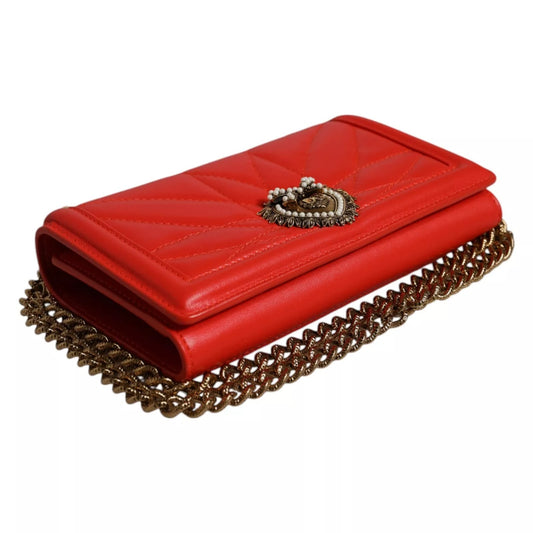 Red leather handbag with chain strap