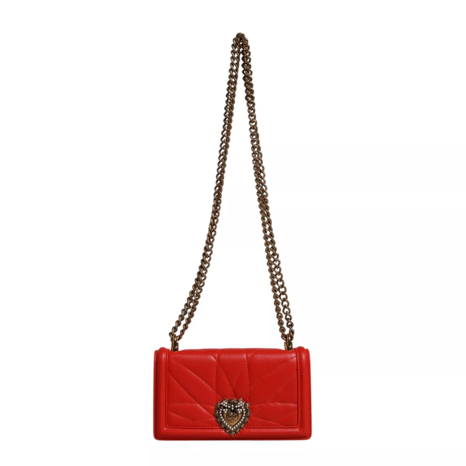 Red heart-shaped clutch purse with chain strap