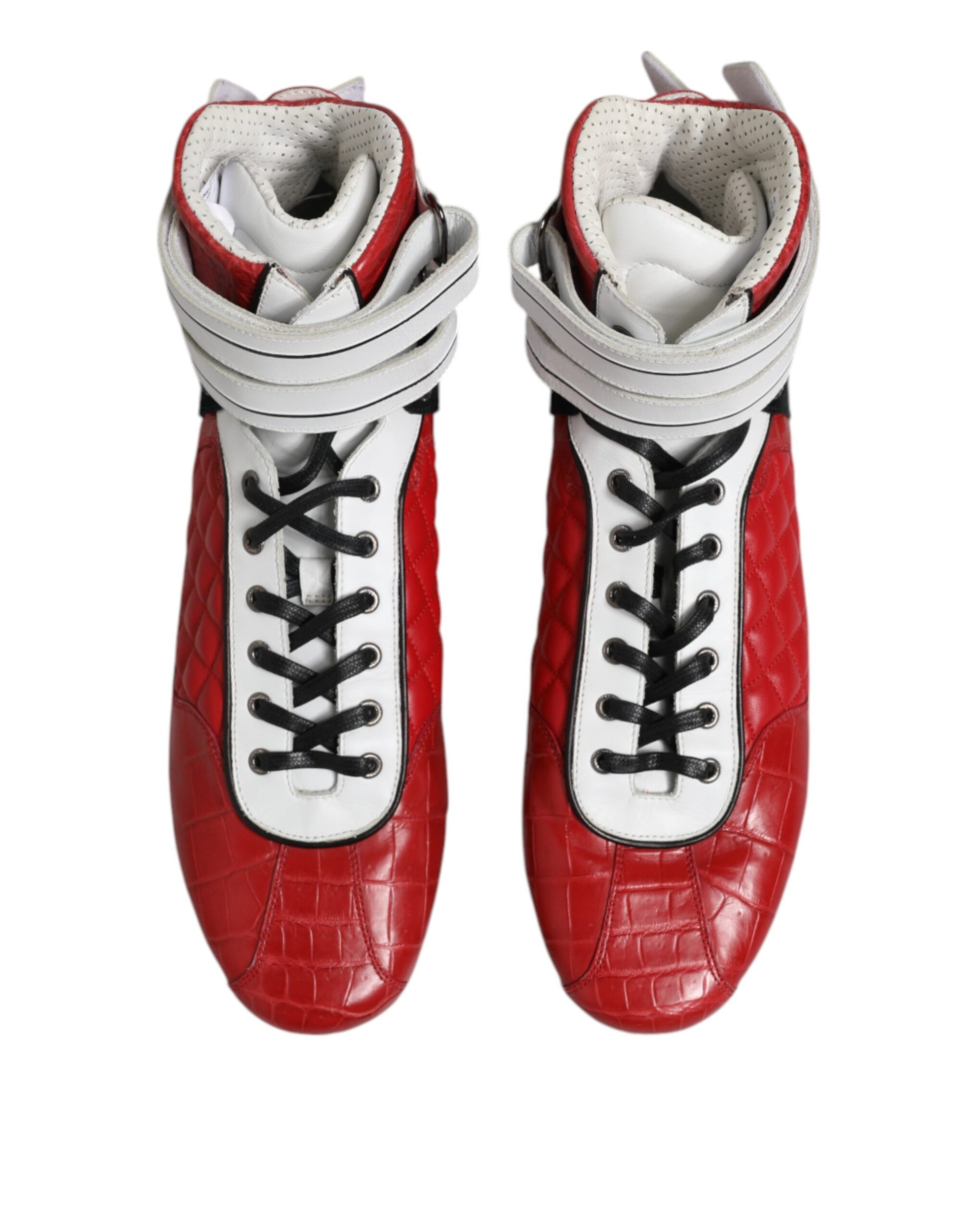 Red boxing shoes with white laces