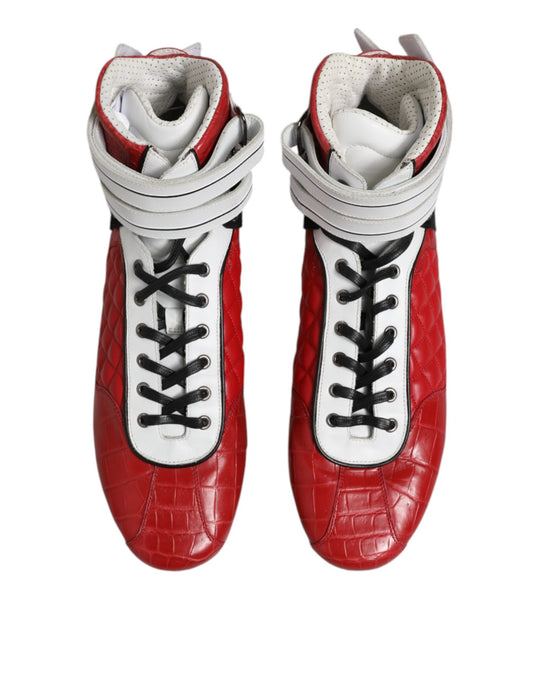 Red boxing shoes with white laces