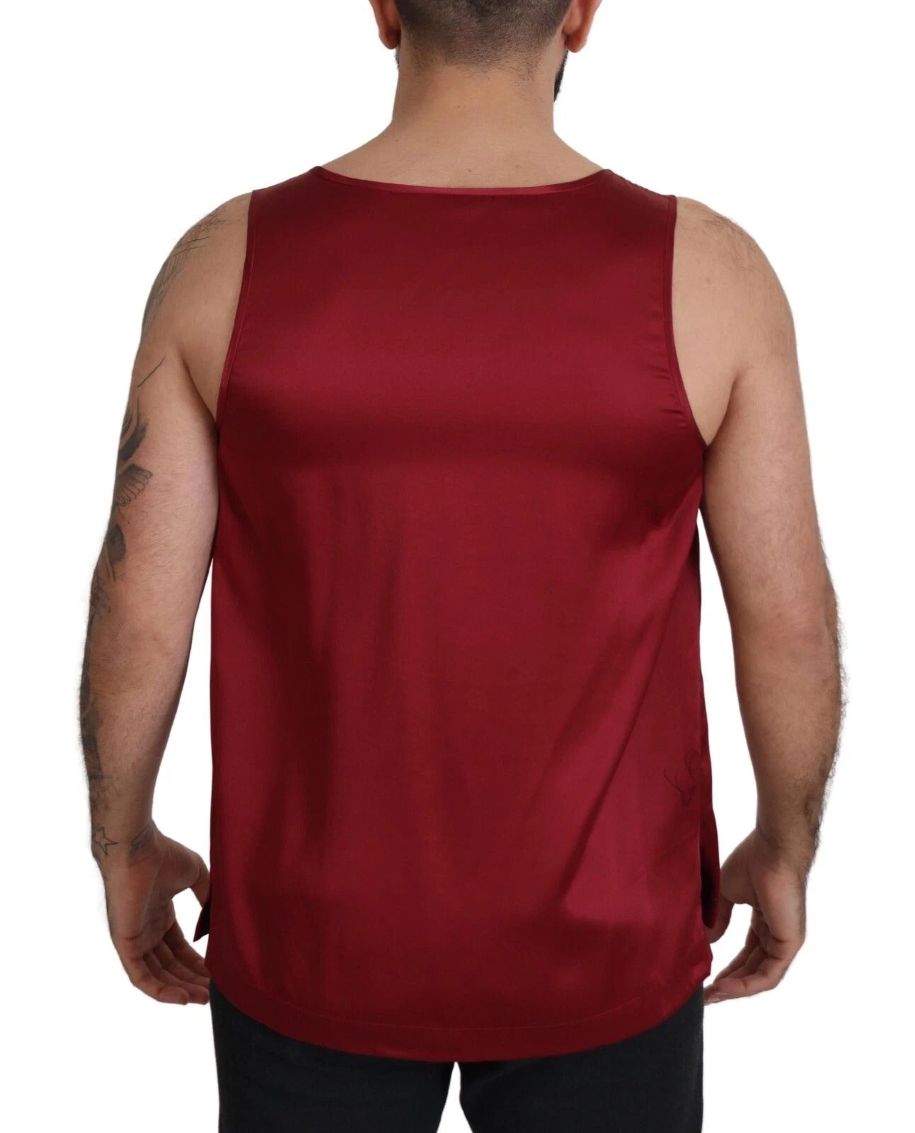 Red tank top on man's back
