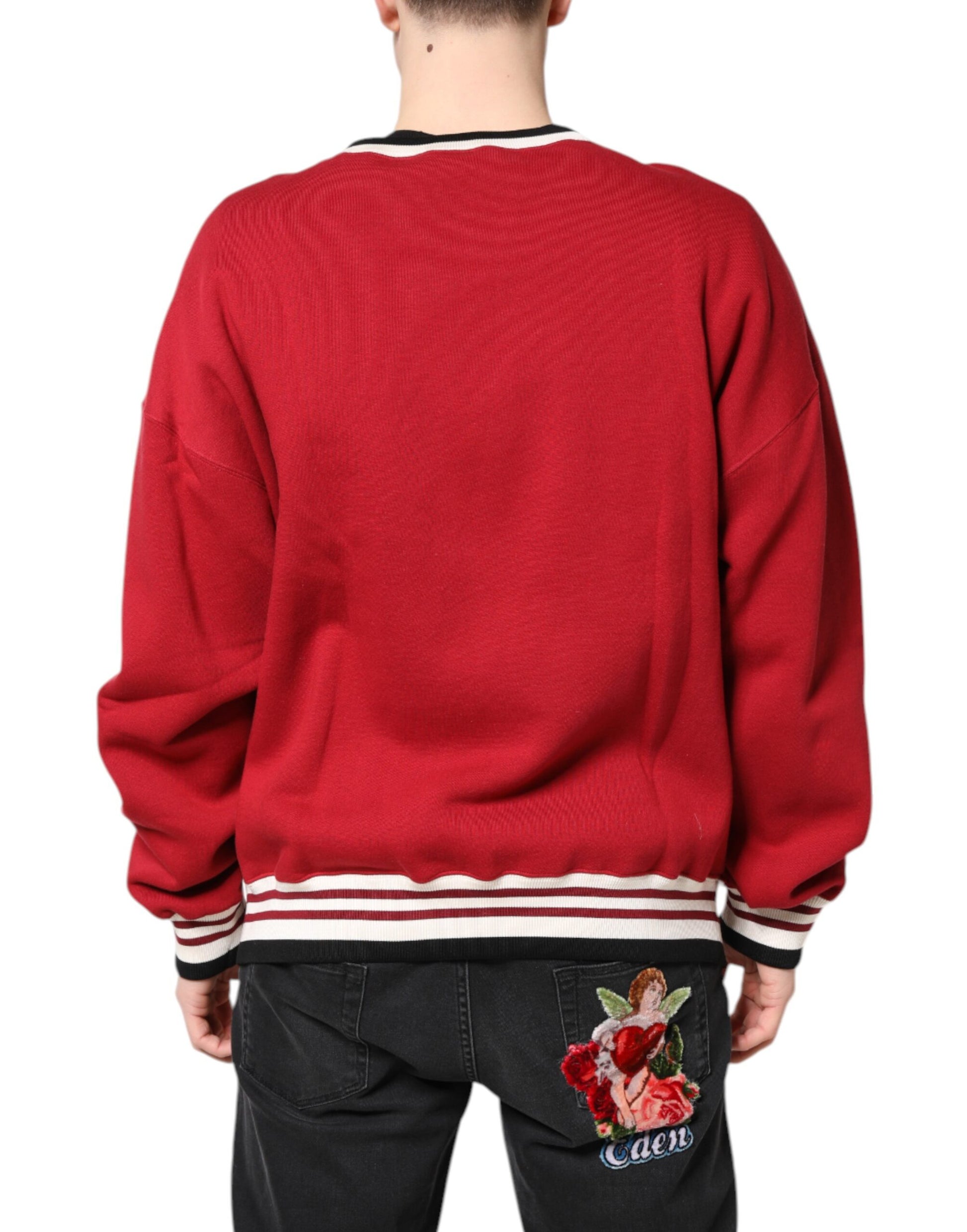 Red sweater with white stripe on sleeve