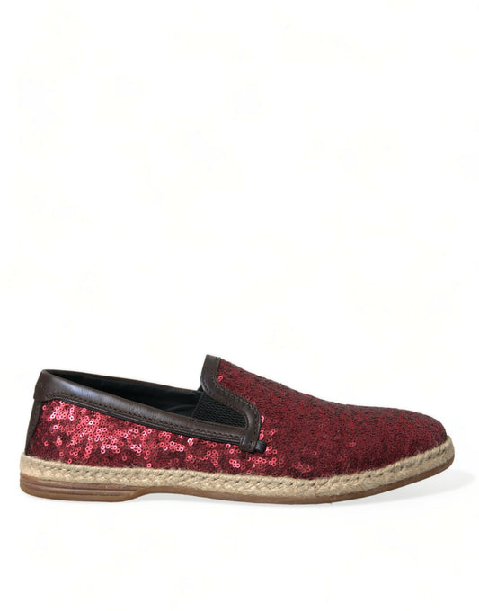 Red glittery women's shoe with tan sole and black strap