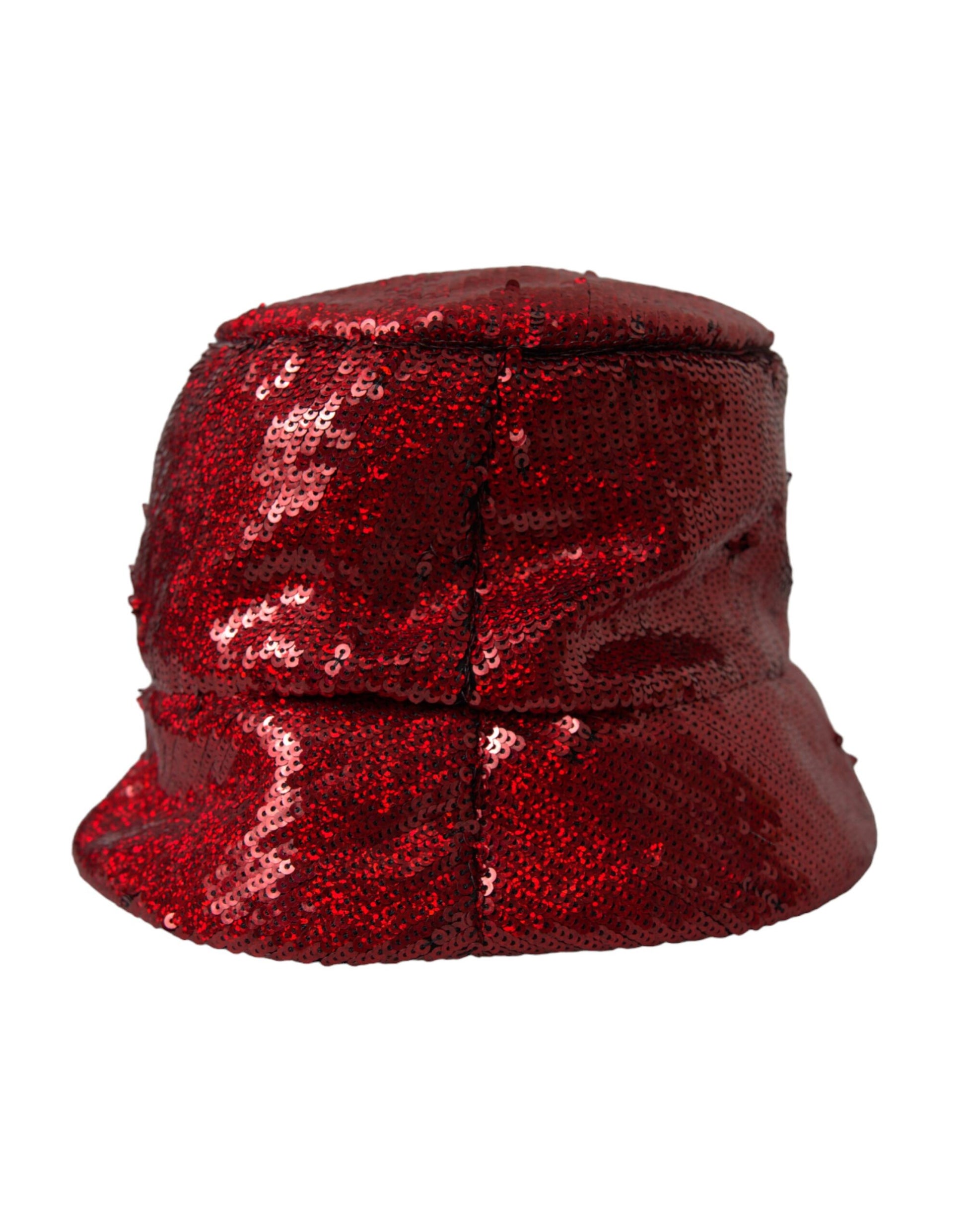 Red glittery hat with a brim