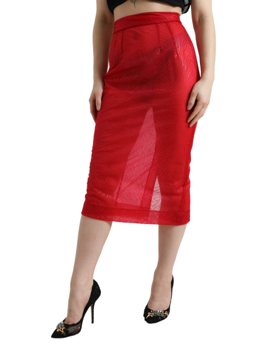Red mesh skirt with high waist