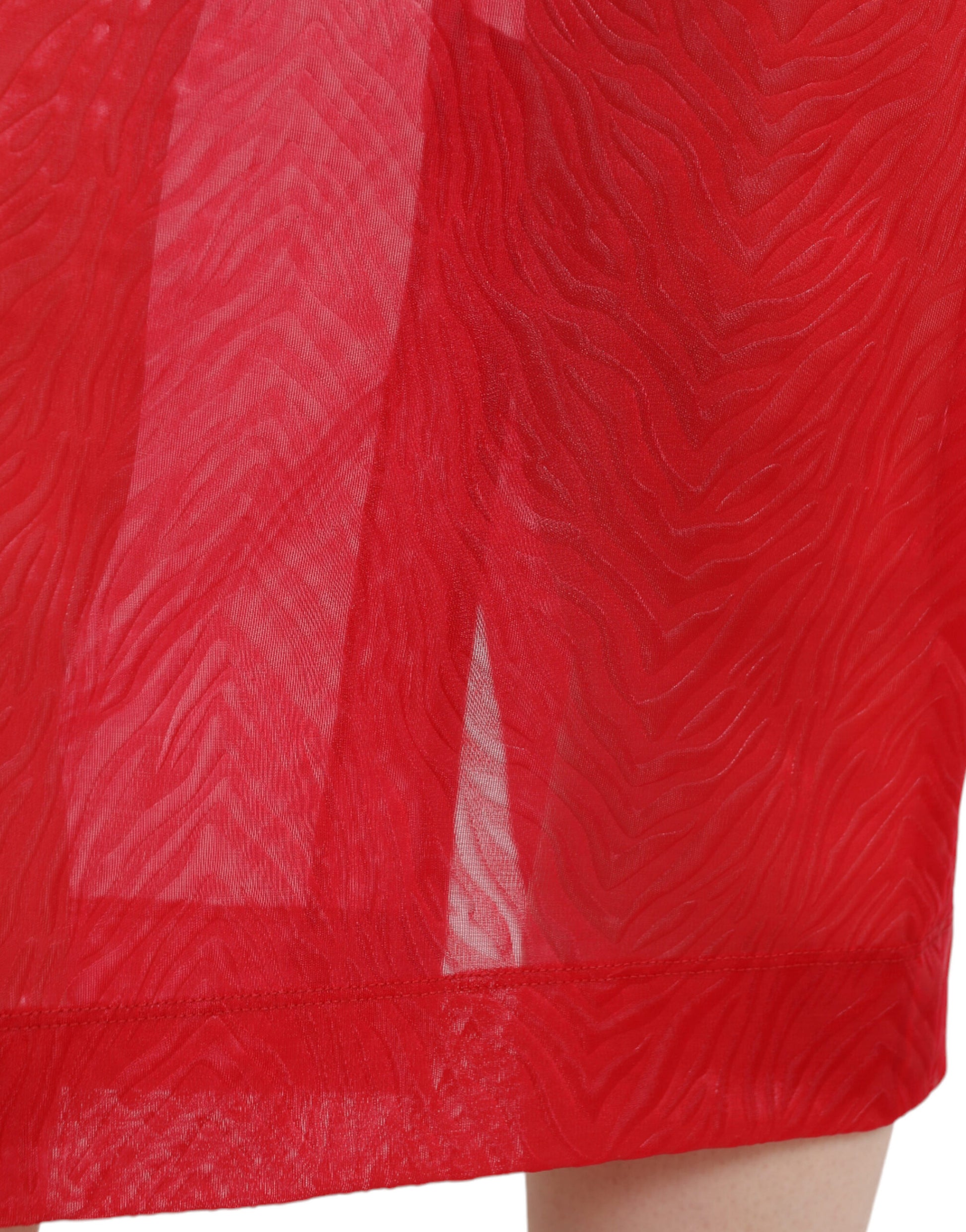 Red sheer fabric skirt with ruffled hem