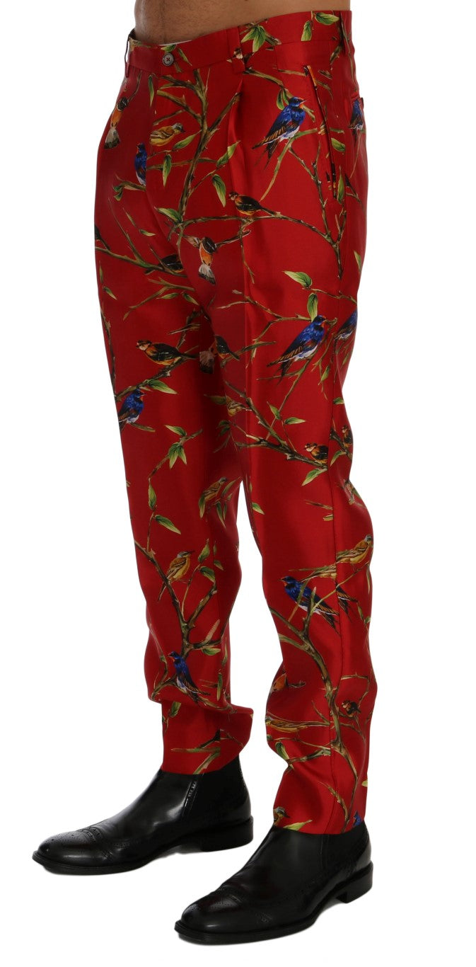 Red pants with bird print