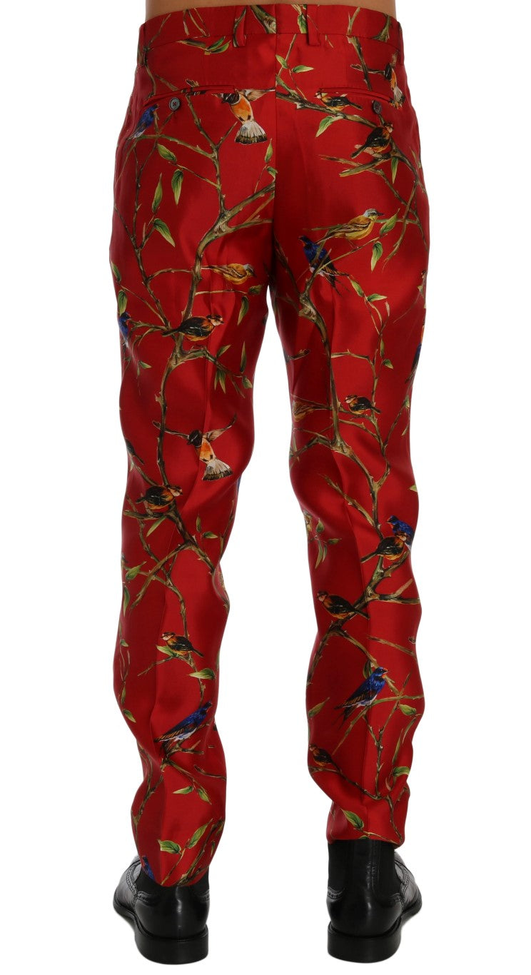 Red pants with bird print