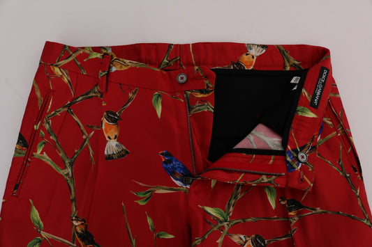 Red shorts with bird print