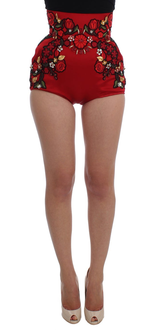 Red and black floral bodysuit with high waist and shorts