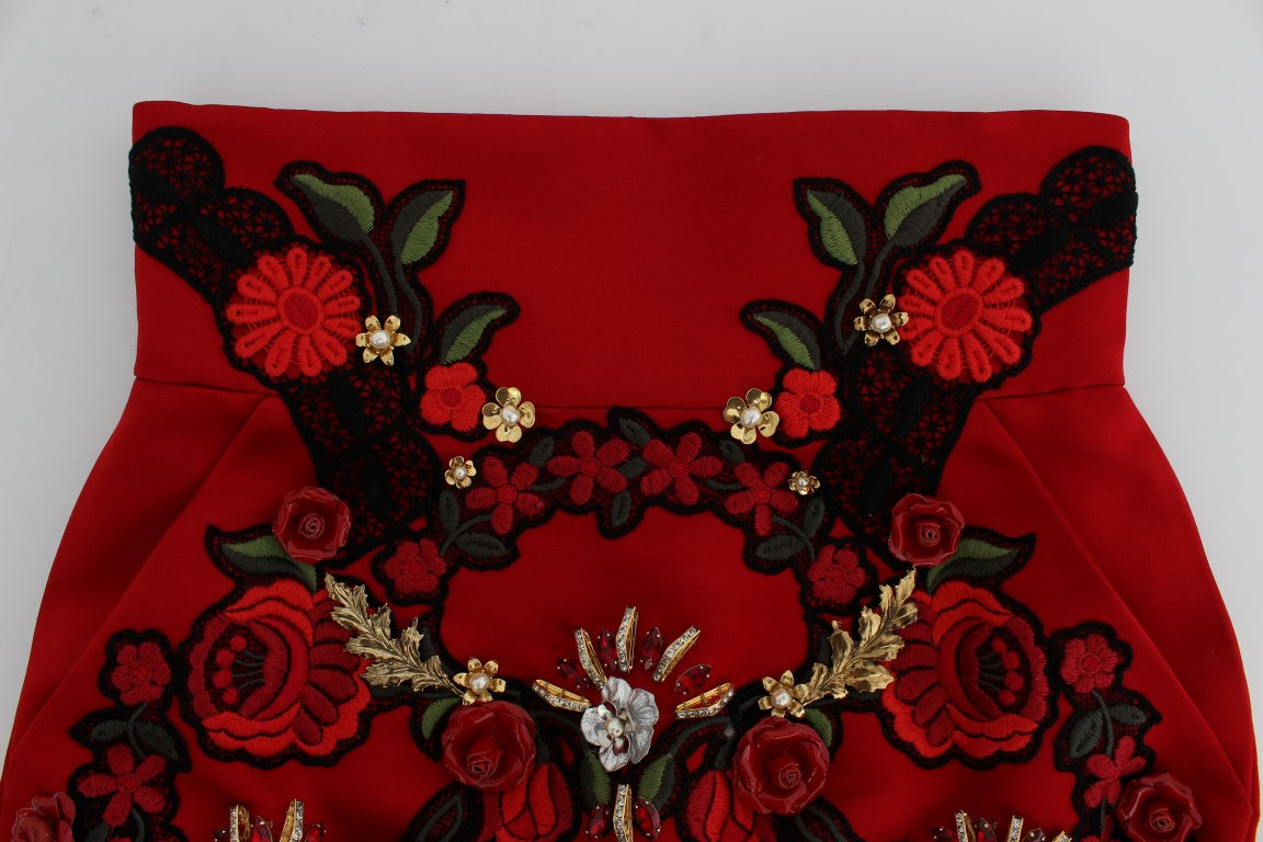 Red embroidered vest with floral patterns and red roses