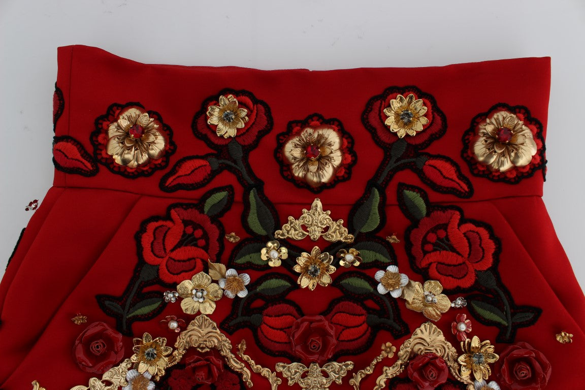 Red embroidered vest with floral patterns and gold accents