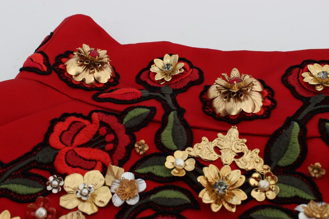 Red embroidered garment with gold flowers