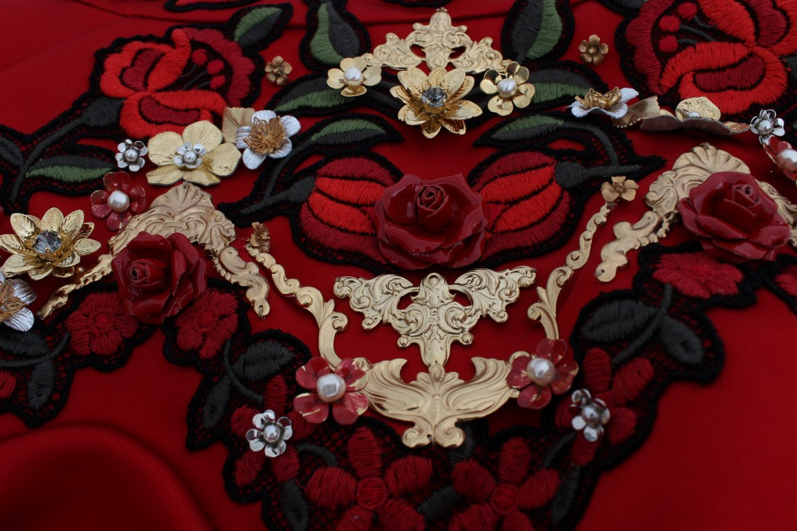 Decorative red embroidery on fabric