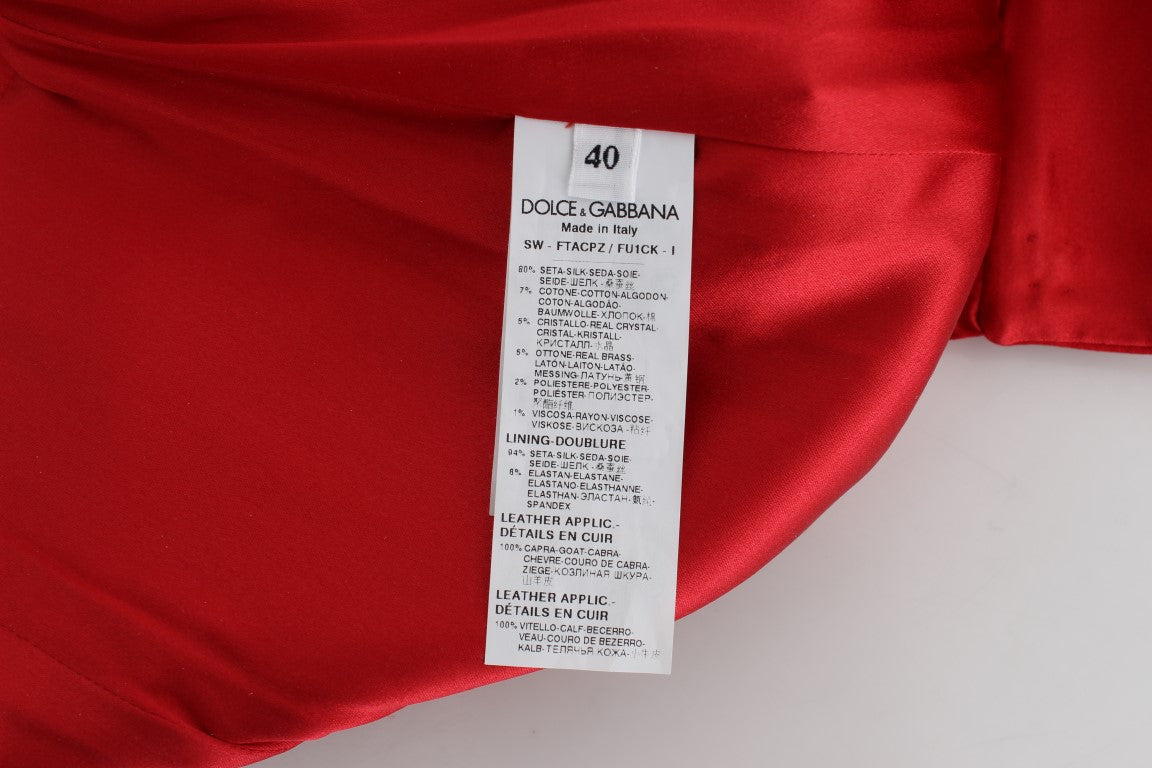 Red fabric with white label attached to it