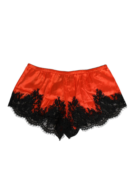 Red silk satin lace shorts underwear with black trim