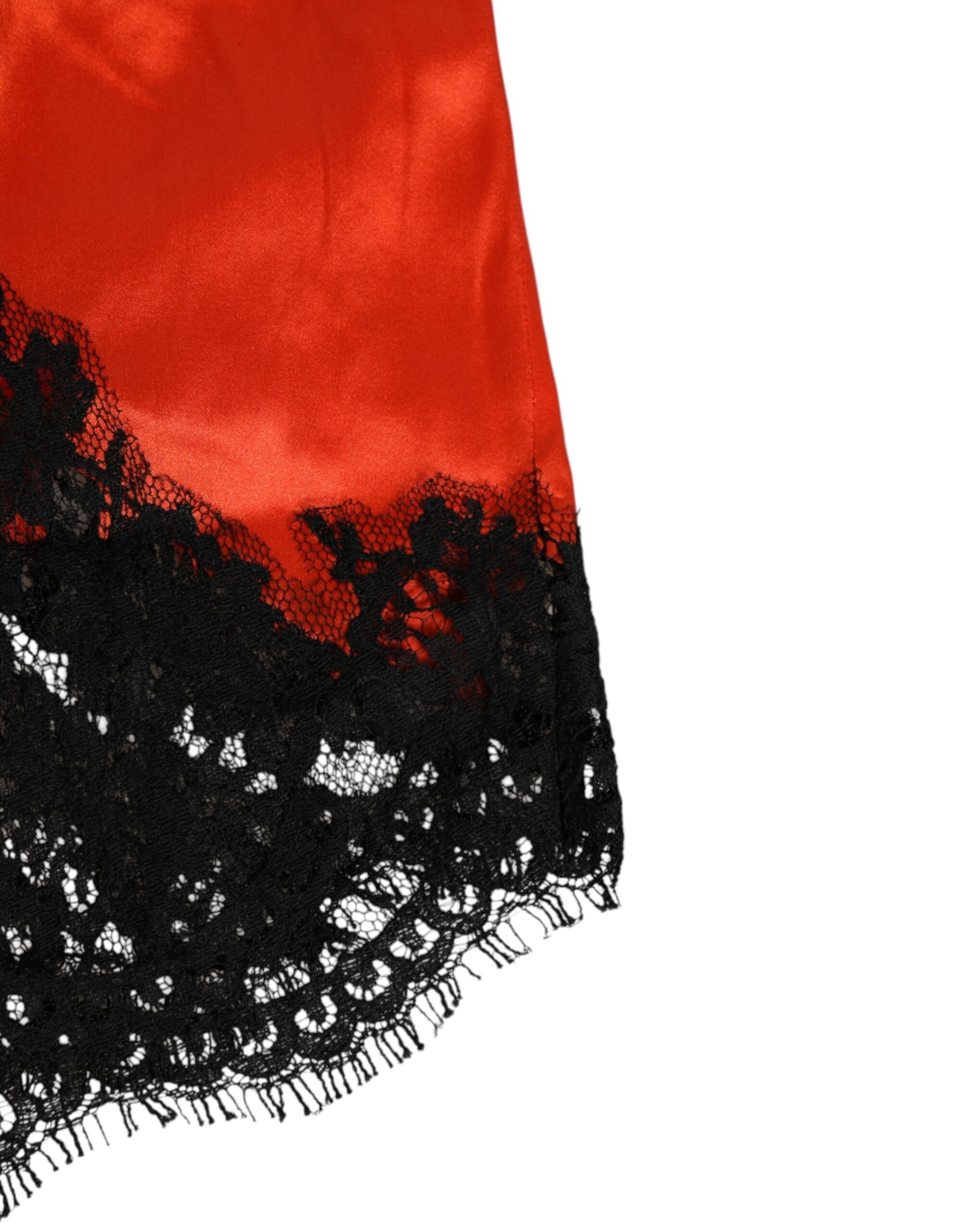A red silk satin lace underwear with a black lace trim