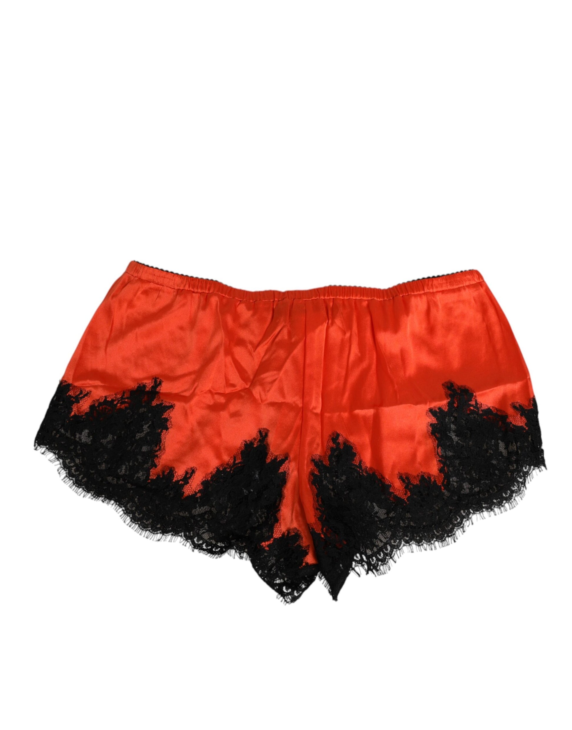 Red silk satin lace shorts with black trim, underwear by Dolce & Gabbana
