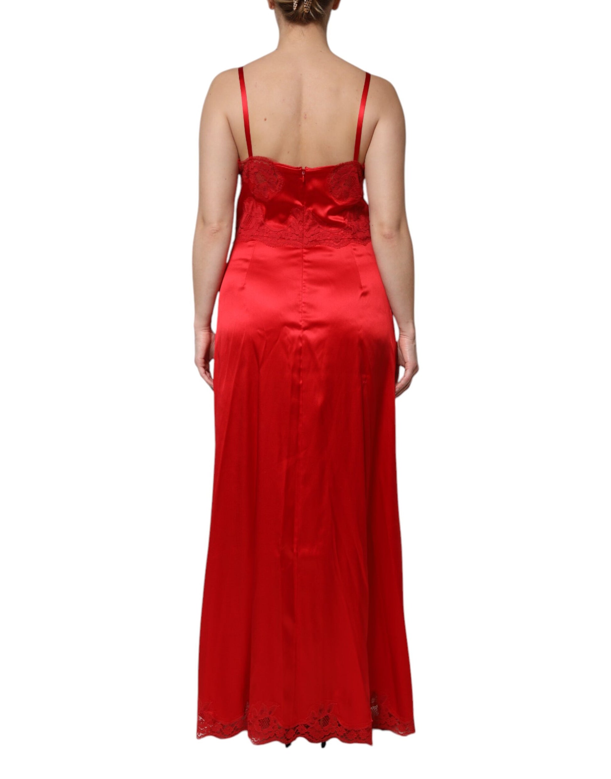 A red silk sleeveless maxi dress by Dolce & Gabbana