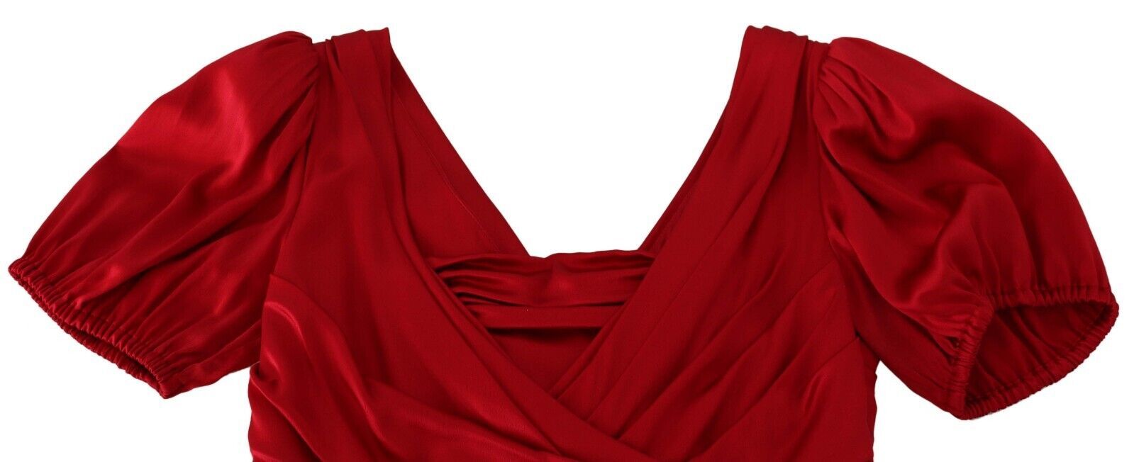 A red silk stretch sheath mermaid gown dress with a fitted bodice and flared skirt