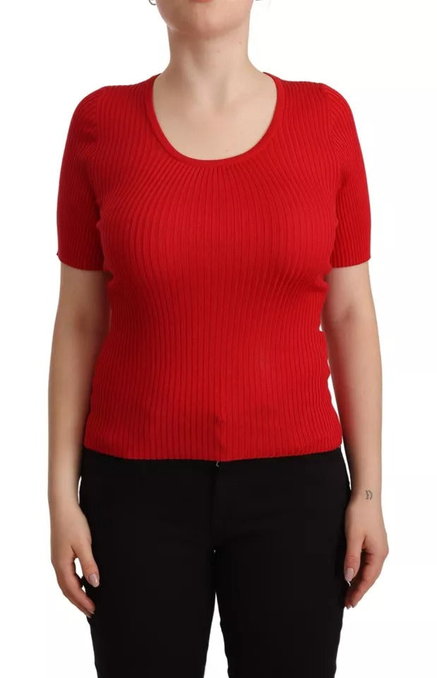 Red knit sweater on woman