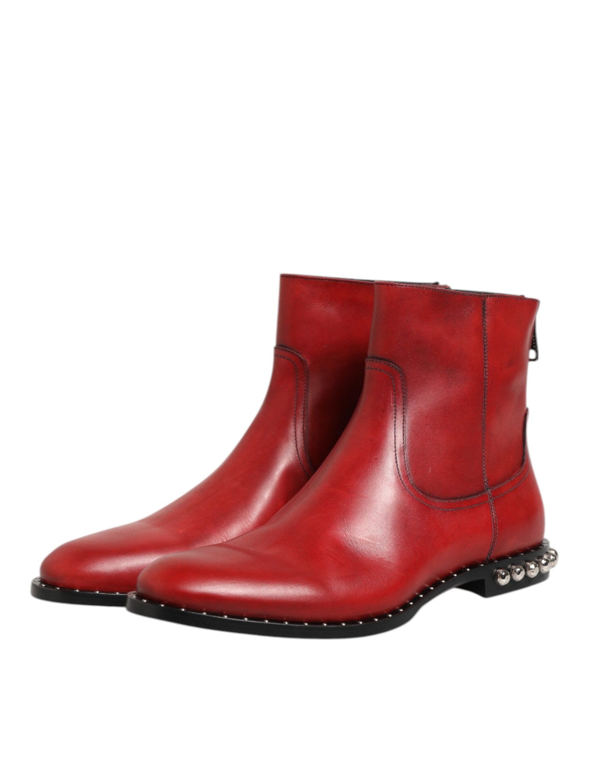 Red leather boot with silver studs on sides