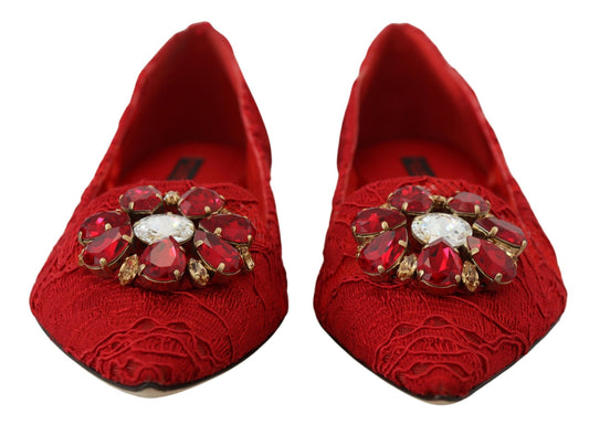 Red velvet shoes with embellishments and lace trim