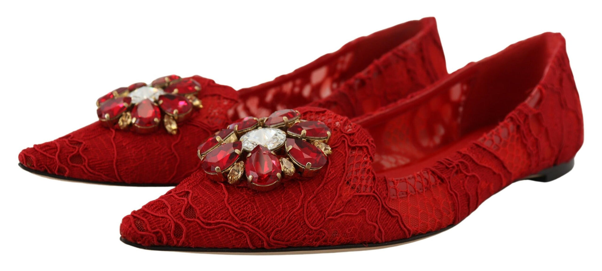 Red velvet shoes with embroidery and rhinestones