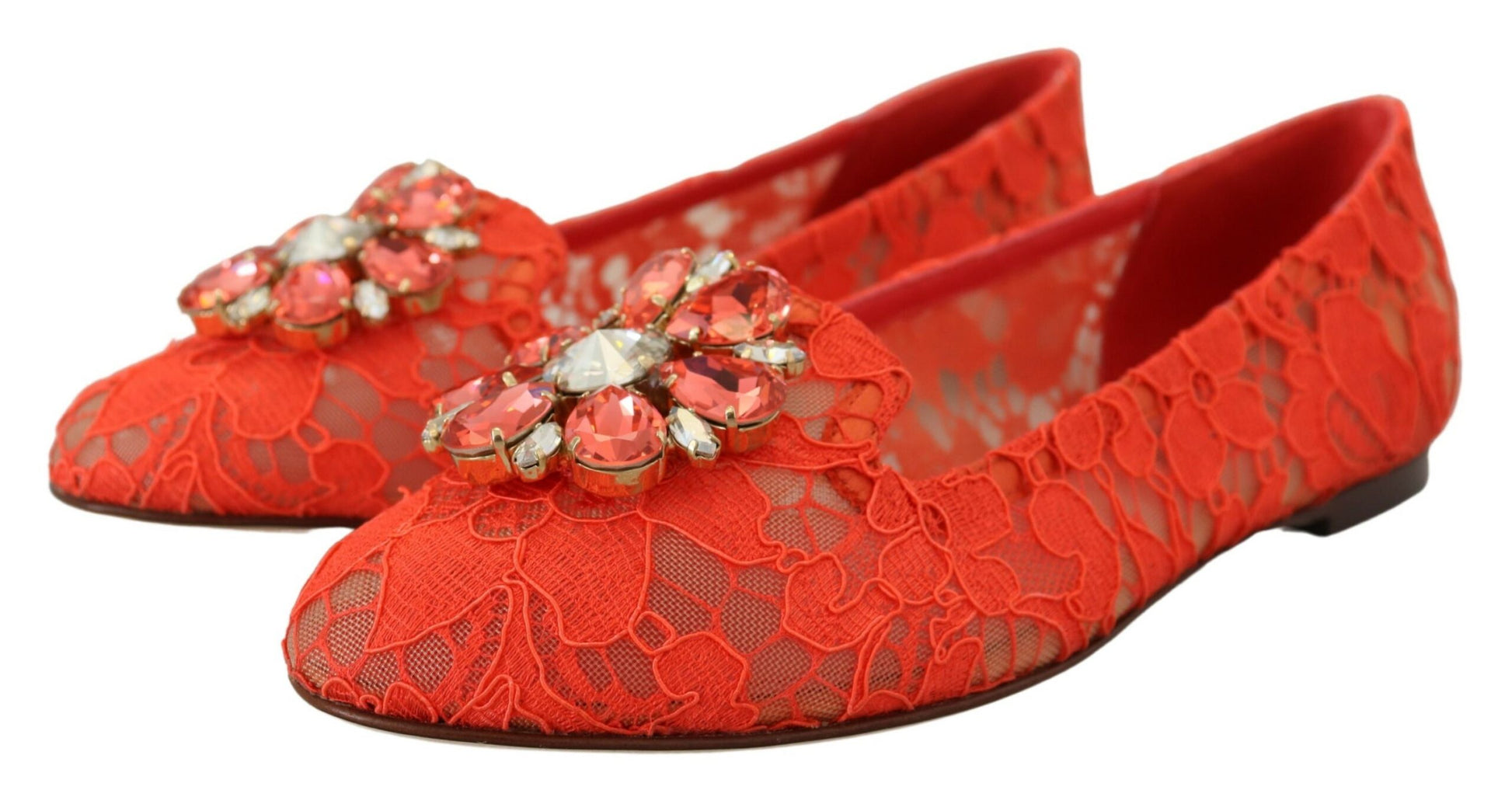 Red lace shoes with rhinestone embellishments