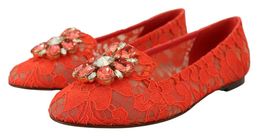 Red lace shoes with rhinestone embellishments