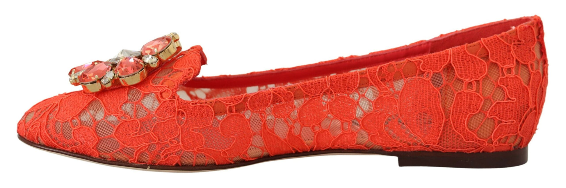 Red lace shoes with gold accents and red heels